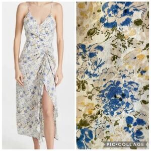 En Saison Floral Midi Slip Dress Womens SMALL Ruching Feminine Romantic Cottage